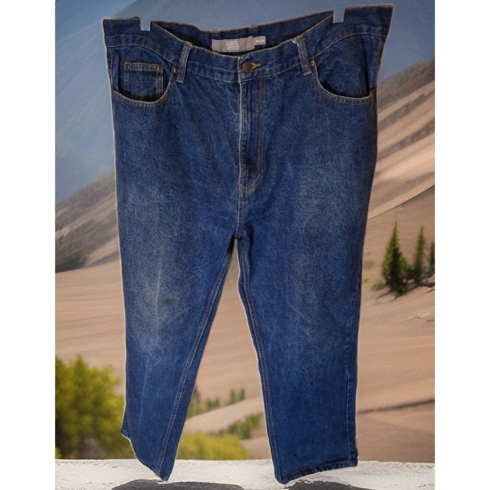 Berkley & Jensen Mens Straight Leg Dark Blue Denim Jeans 38x30  100% Cotton #182